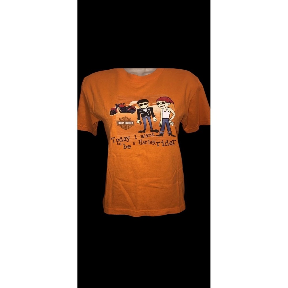 Orange vintage 2005 graphic print Harley Davidson shirt women's sz small